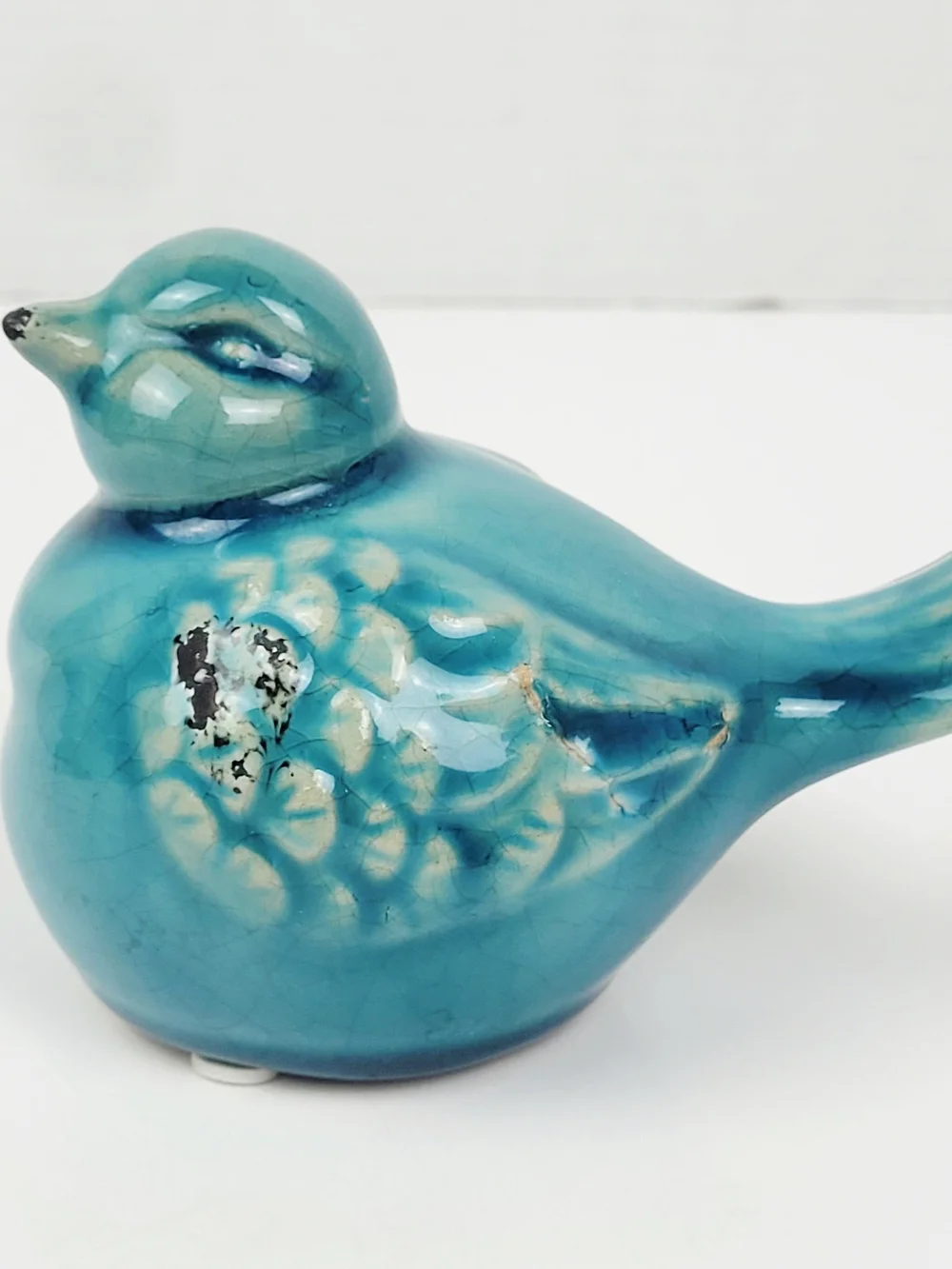 RAZ Imports Resin Stone Textured Chickadee~Ceramic Bitossi Style Bird~Turquoise